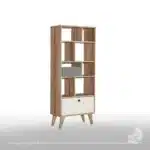 ⁦مكتبة مودرن 70سم - أبيض×خشبي RA019⁩ - الصورة ⁦3⁩
