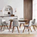 ⁦ترابيزة سفرة مودرن + 6 كراسي – بني×رمادي RA-DR28⁩ - الصورة ⁦3⁩